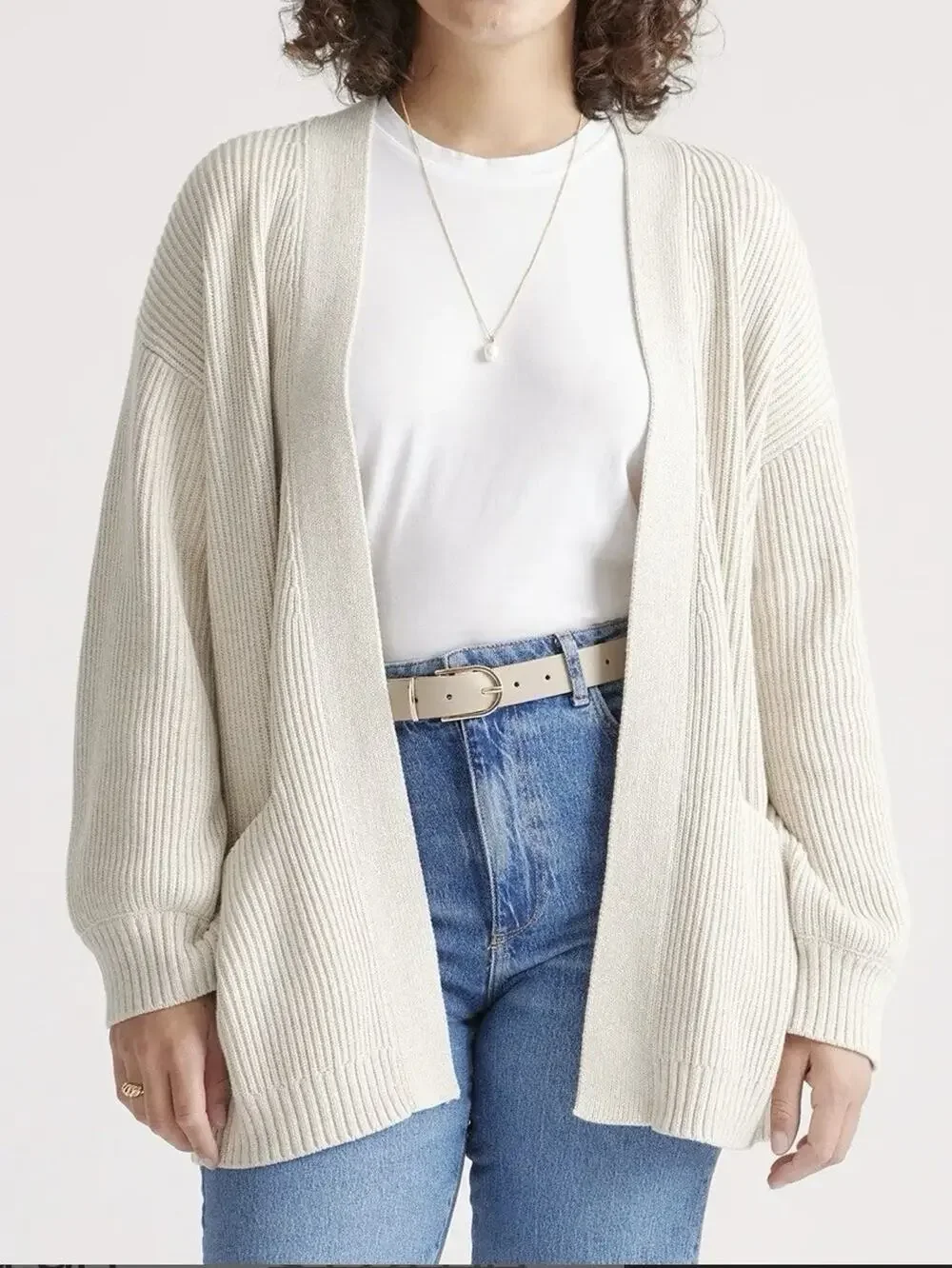 Quince Women Plus Sz 3X 100% Organic Cotton Oversized Open Cardigan Ivory Cream